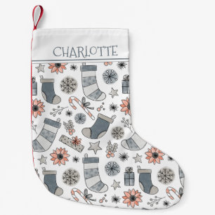 Calcetín Navideño Pequeño Doodle de Navidad con Acuarela Personalizada