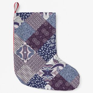 Calcetín Navideño Pequeño Doodle De Patchwork: Viejo Boho Seamless.