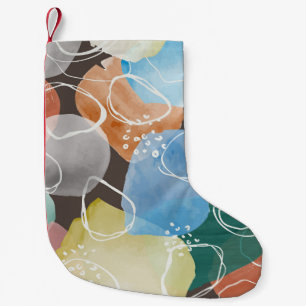 Calcetín Navideño Pequeño Doodles abstractos: Arte Minimalista acuarela