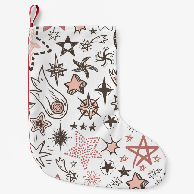 Calcetín Navideño Pequeño Doodles cósmicos: estrellas y cometas (Anverso)