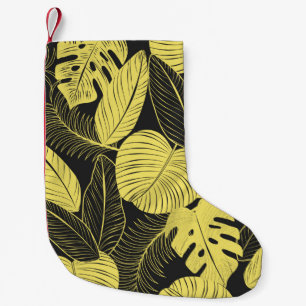 Calcetín Navideño Pequeño Dos hojas tropicales de color amarillo blanco sin 