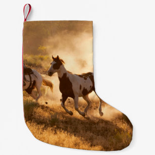 Calcetín Navideño Pequeño Dos vaqueros occidentales montando caballos, rotan