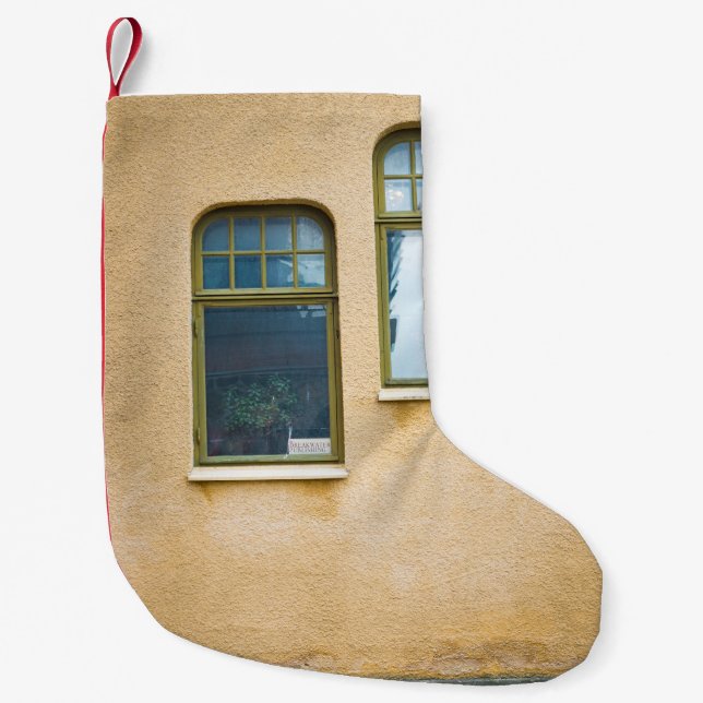 CALCETÍN NAVIDEÑO PEQUEÑO DOS VENTANAS DE VIDRIO DE MARCO GRIS (Anverso)