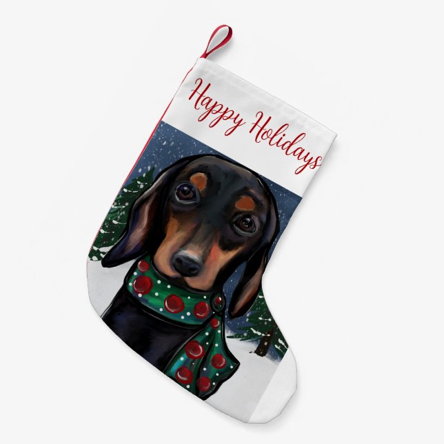 Calcetín Navideño Pequeño Doxie (Frente (Colgado))
