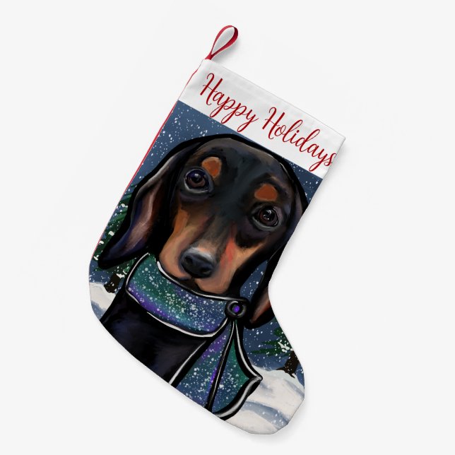 Calcetín Navideño Pequeño Doxie (Frente (Colgado))
