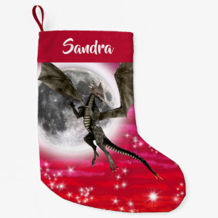Calcetín Navideño Pequeño Dragón Negro - Criatura de Fantasía Mitológica Per