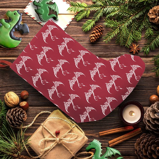 Calcetín Navideño Pequeño Dragón tribal celítico rojo blanco (Subido por el creador)