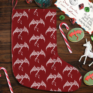 Calcetín Navideño Pequeño Dragón Tribal Celta Rojo Blanco