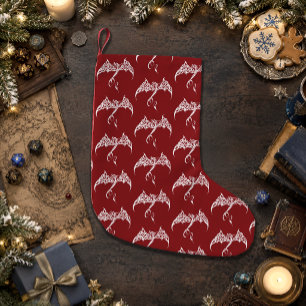 Calcetín Navideño Pequeño Dragón Tribal Celta Rojo Blanco