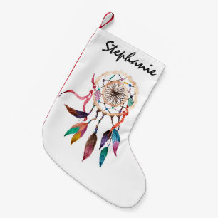 Calcetín Navideño Pequeño Dreamcatcher bohemio en pintura vibrante de la