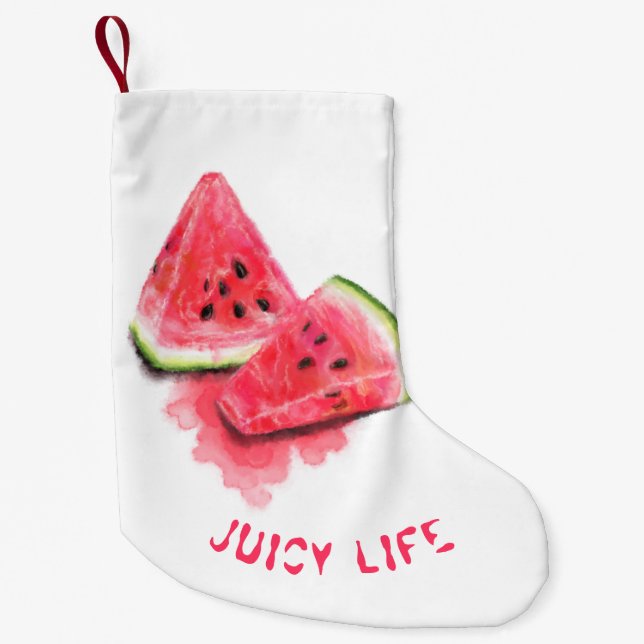 Calcetín Navideño Pequeño Dulce Rojo Juicy Watermelon Navidades aleteando (Anverso)