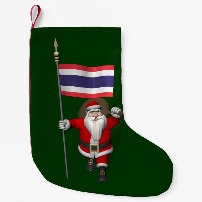 Calcetín Navideño Pequeño Dulce Santa Claus Con Bandera De Tailandia (Anverso)