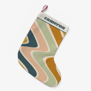 Calcetín Navideño Pequeño Earthy Boho Wavy Lines Retro Pasteles Personalizad