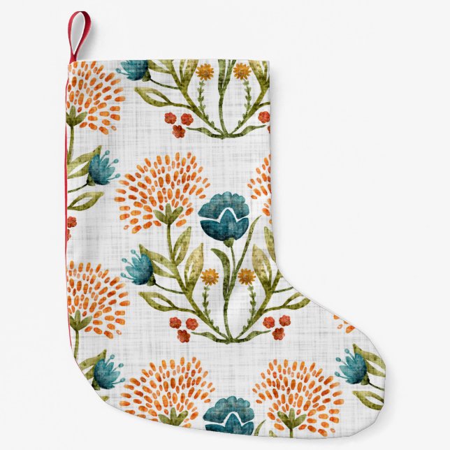 Calcetín Navideño Pequeño Earthy Whimsical: Motif de Flor acuarela. (Anverso)