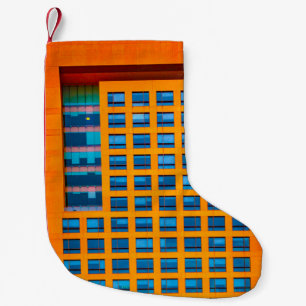 Calcetín Navideño Pequeño Edificio azul y naranja