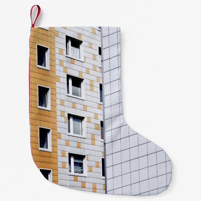 Calcetín Navideño Pequeño Edificio blanco y naranja (Anverso)