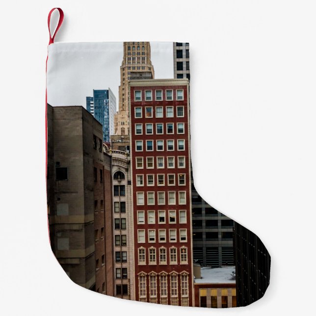 CALCETÍN NAVIDEÑO PEQUEÑO EDIFICIO DE ALTO AUMENTO DE CONCRETO ROJO (Anverso)