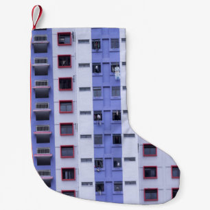 Calcetín Navideño Pequeño Edificio de altura azul y blanco