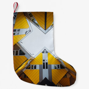 CALCETÍN NAVIDEÑO PEQUEÑO EDIFICIOS GEOMÉTRICOS AMARILLOS Y GRIS