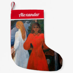 Calcetín Navideño Pequeño Edvard Munch - Rojo y Blanco