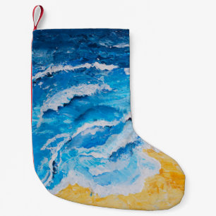 Calcetín Navideño Pequeño El acrílico mar y la pintura de la playa en el dib