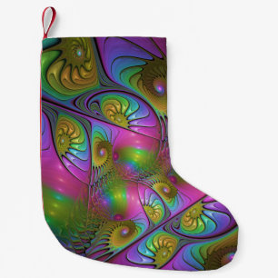 Calcetín Navideño Pequeño El Arte Fractal Abstracto Trippy Luminoso Colorido