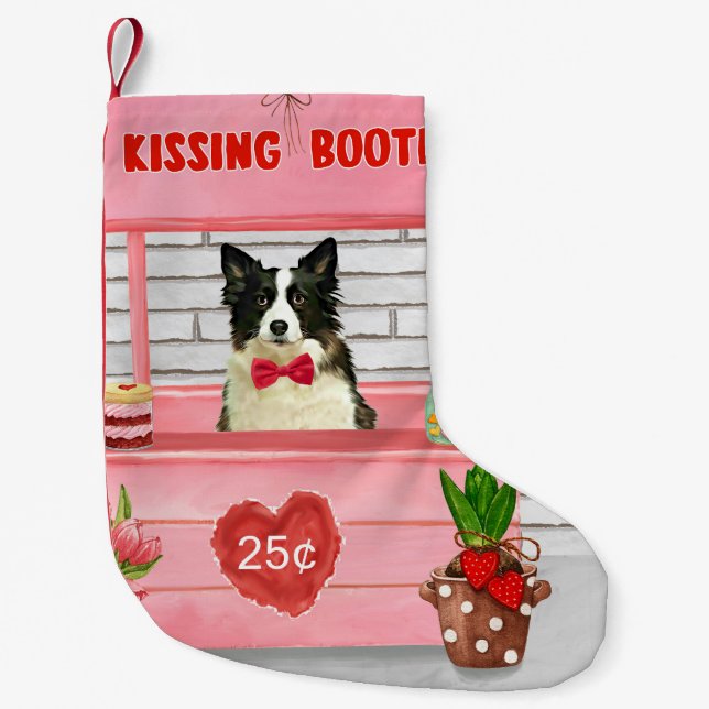 Calcetín Navideño Pequeño El día de San Valentín de Perro Collie Fronterizo  (Anverso)