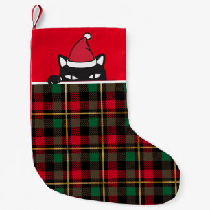 Calcetín Navideño Pequeño El gato negro de Santa Búfalo de Peeking es gracio