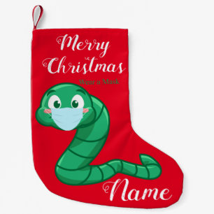 Calcetín Navideño Pequeño El gusano verde kawaii Thunder_Cove
