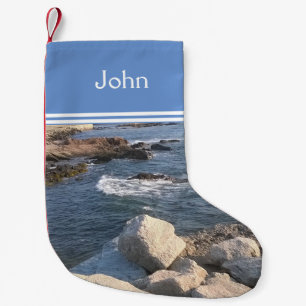 Calcetín Navideño Pequeño El mar azul y las rocas de Ocean Lover añaden nomb