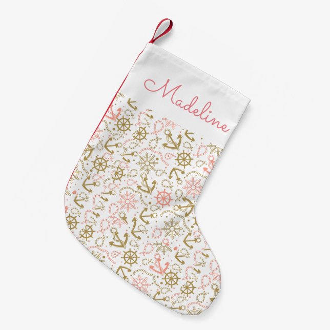 Calcetín Navideño Pequeño El modelo de oro el | del ancla añade su nombre (Frente (Colgado))