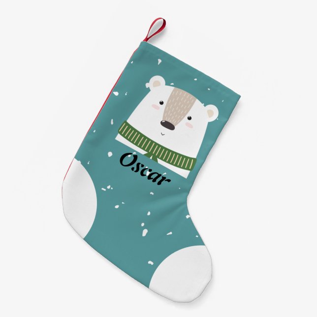 Calcetín Navideño Pequeño El moderno oso polar de estilo personalizado con e (Frente (Colgado))