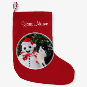 Calcetín Navideño Pequeño El navidad del gato y del muñeco de nieve de Sant
