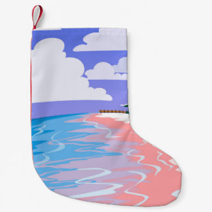 Calcetín Navideño Pequeño El paisaje marino de la playa tropical de arena ro