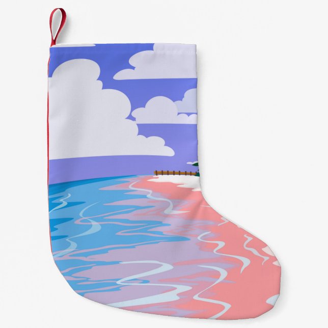 Calcetín Navideño Pequeño El paisaje marino de la playa tropical de arena ro (Anverso)