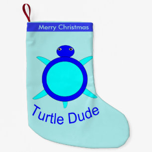 Calcetín Navideño Pequeño El Personalizado de Bright Blue Turtle Dude