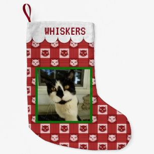 Calcetín Navideño Pequeño El personalizado del gato añade la guinga roja de