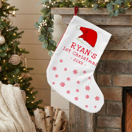 Calcetín Navideño Pequeño El primer copo de nieve Red Santa Hat de Navidad p
