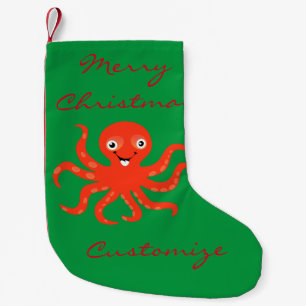 Calcetín Navideño Pequeño El pulpo sonriente rojo agudo Thunder_Cove