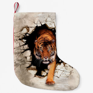 Calcetín Navideño Pequeño El tigre de foto emerge de los wallti destruidos