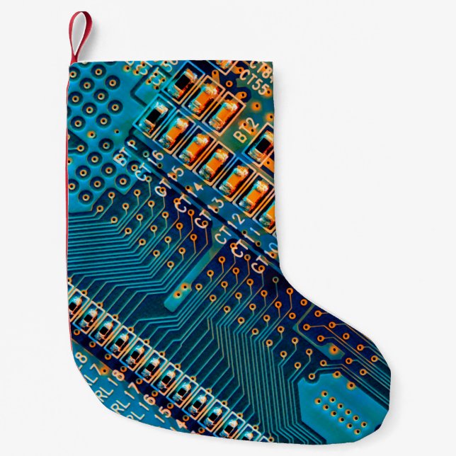 Calcetín Navideño Pequeño Electronic circuit board close up. computer,semico (Anverso)