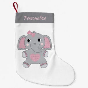 Calcetín Navideño Pequeño Elefante bebé animado gris y rosa Navidad
