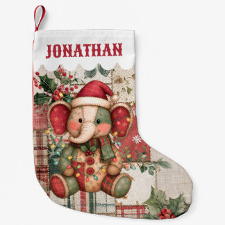 Calcetín Navideño Pequeño Elefante Lindo Niños Personalizado Nombre Niño Niñ