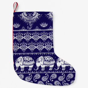 Calcetín Navideño Pequeño Elefante, paisley: patrón de cosecha tribal.