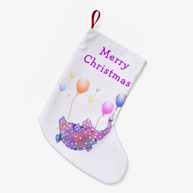 Calcetín Navideño Pequeño Elefante volando Navidades divertidos haciendo col (Frente (Colgado))