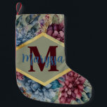 Calcetín Navideño Pequeño Elegancia Encantada Floral Vintage Jewel<br><div class="desc">Sumérjase en sus vacaciones en la sofisticación atemporal con nuestra colección "Enchanted Elegance". Este exquisito diseño cuenta con una pintura acuarela de onduladas peonías azul marino y borgoñas ricas, que capta el romance y la gracia de tu día especial. En el centro del diseño, una forma central de rombo con...</div>