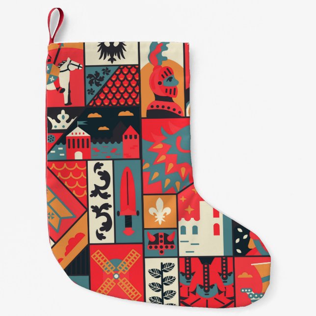 Calcetín Navideño Pequeño Elegancia medieval: diseño de patrones sin foco (Anverso)