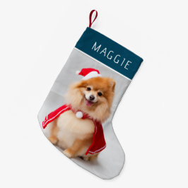 Calcetín Navideño Pequeño Elegant Blue Pet Dog Photo Custom Name