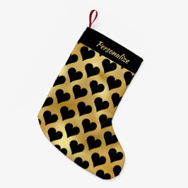 Calcetín Navideño Pequeño Elegant Gold Black Hearts Personalizados 