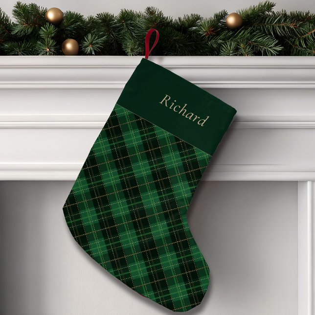 Calcetín Navideño Pequeño Elegant Green Plaid Personalized  (Subido por el creador)